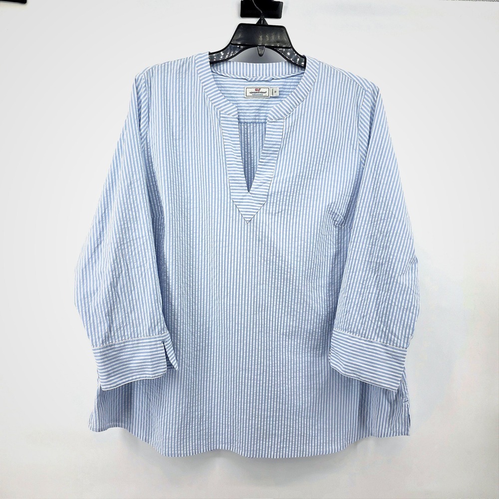 Vineyard Vines Performance Blue White Ticking Seersucker Popover Shirt Sz 2XL
